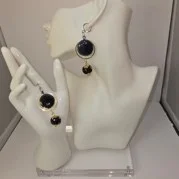 Black round gold wire ball earring set