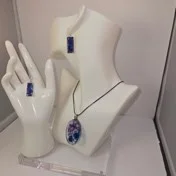 Blue & Purple oval rectangle wire necklace