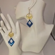 Blue and beige glitter earrings