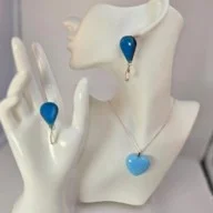 Blue teardrop and heart necklace set