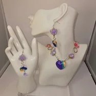 Colorful beaded purple, gold, red, necklace set