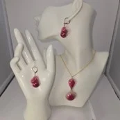 Dk Pink drop, glitter ear & two, piece neck set