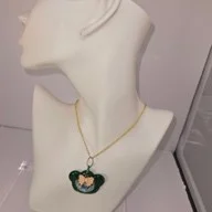 Green glitter Pink bow necklace