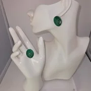 Green glitter oval design earring set