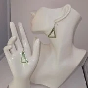Green glitter triangle earrings