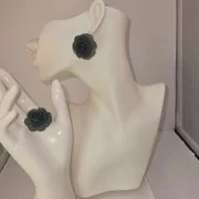 Green rose earrings