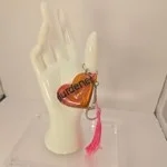 Orange glitter heart “Burden Not” keychain