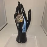 Pink glitter, blue tassel shaker keychain