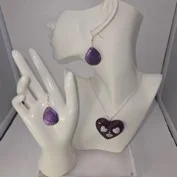 Purple heart drop earring necklace set