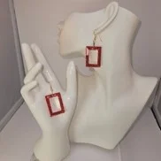 Red glitter rectangle earrings