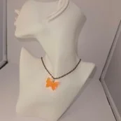 Orange glitter  butterfly necklace
